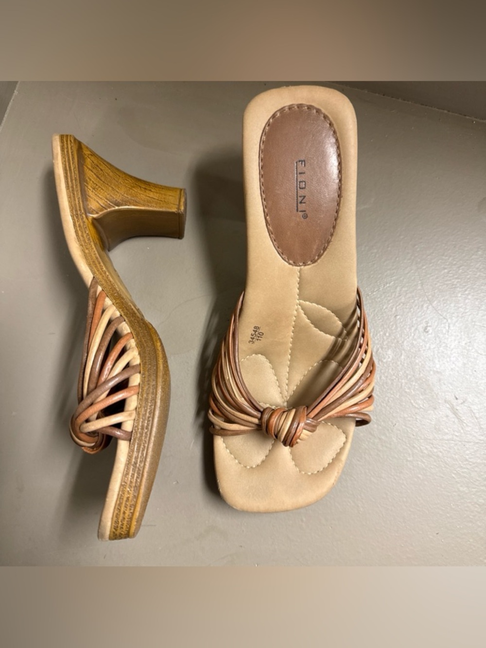 Beige & Tan Strappy Mid-Heel Slide Sandals, Beach Neutrals, Summer Vibe, Braid